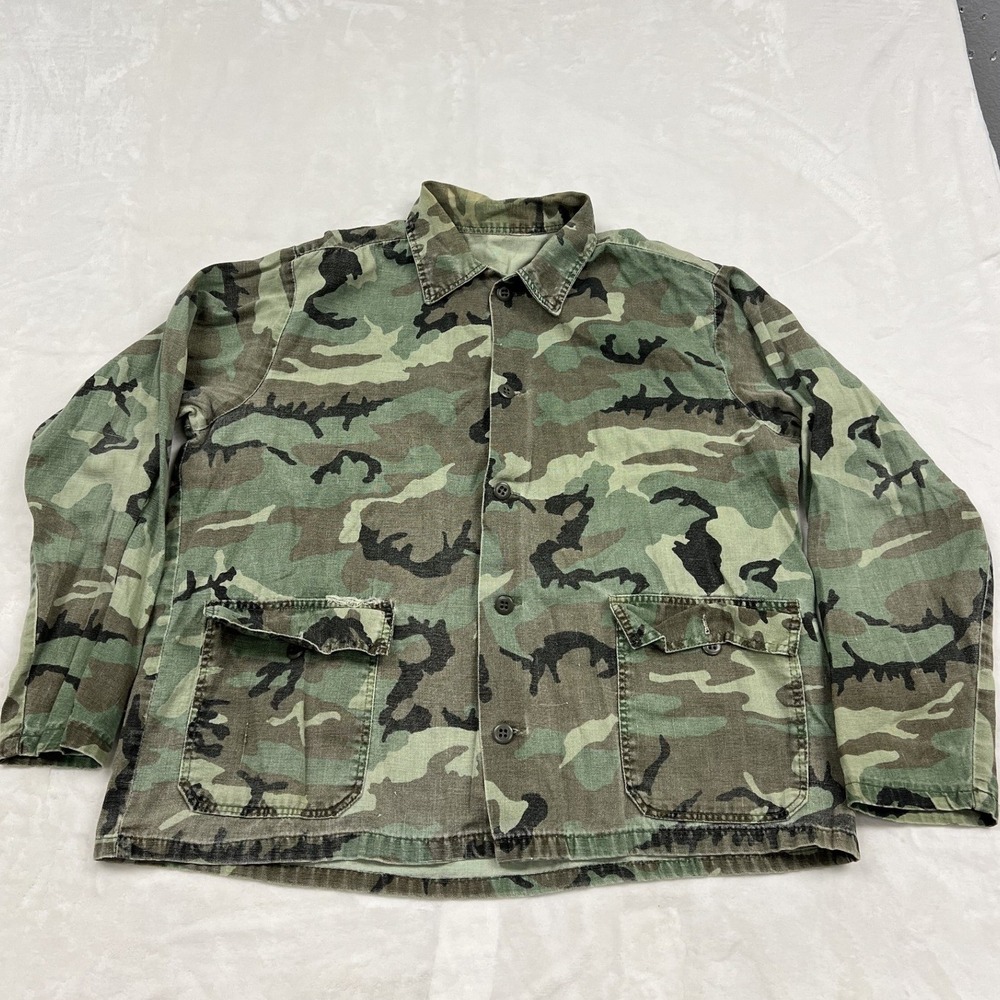 Unbranded Military Field Jacket Mens Large Green Woodland Camo Utility Distress